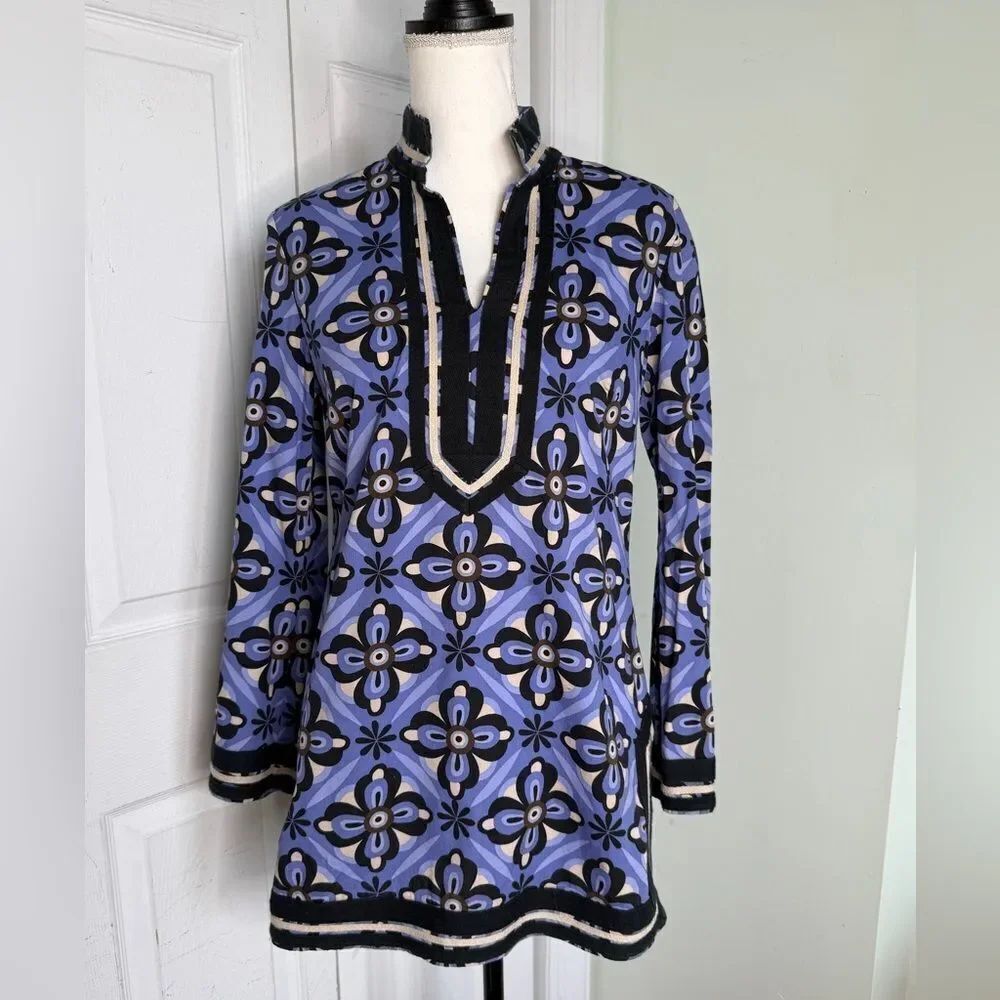 Y2K Lilac Black Bohemian Flower Power 70s Long Shirt by Dana Buchman